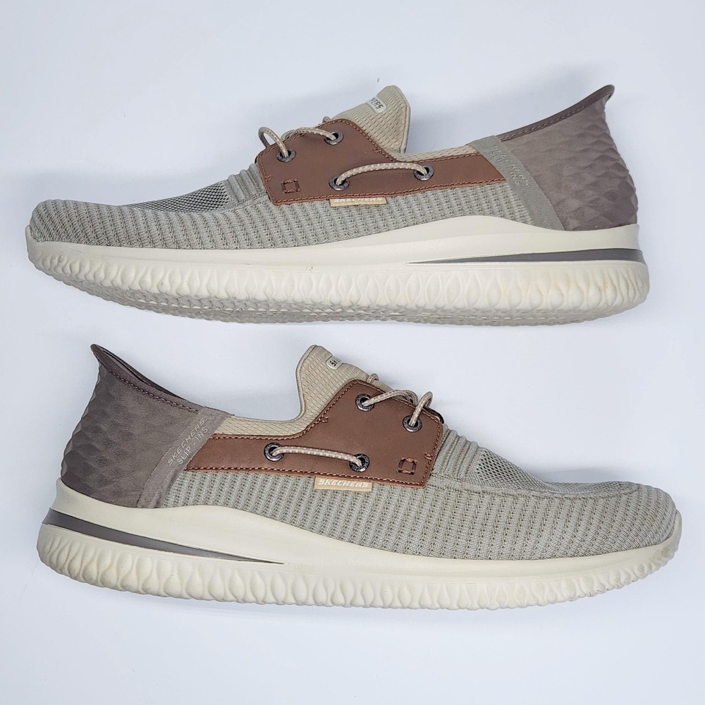 Skechers Slip-Ins Shoes Mens Size 14 Beige Knit Boat Comfort Casual 210606W - Picture 4 of 13